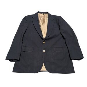 Metropolis Mens‎ Navy Blue 100% Wool 2-Button Blazer Gold Crest Made in USA